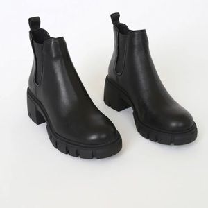 Black Leather Platform Ankle Boots